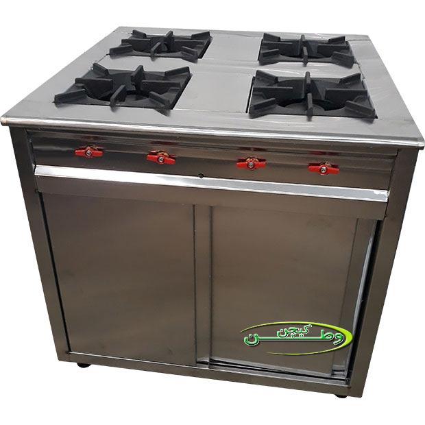 اجاق گاز صنعتی چهار شعله رویه چدنی کابین دار